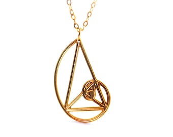 Golden Spiral Golden Triangle Necklace Fibonacci Golden Ratio Grid Gold Plated Pendant Golden Phi Gold Filled Necklace Sterling Silver