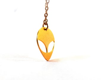 Gold Alien Necklace: Minimalist Outer Space Jewelry