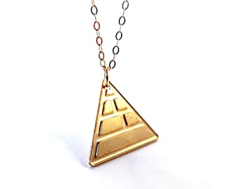 Gold Pyramid Necklace: Geometric Triangle Pendant, Minimalist Icon Jewelry
