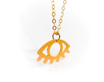 Kleine Gold Evil Eye Halskette: Sterling Silber Anhänger, Handgemacht