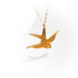 Gold Swallow Necklace: Sterling Silver Bird Pendant, Minimalist Jewelry