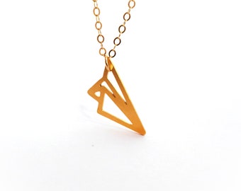 Paper Plane Necklace Origami Geometric Gold Filled Silver Airplane Icon Jewelry Design Logo Small Pendant Minimalist Beep Studio Gift