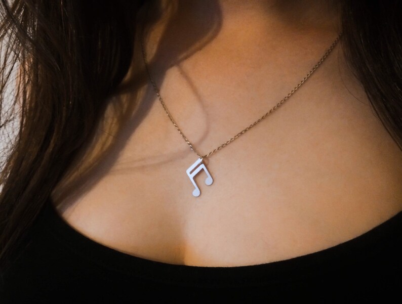 Music Note Statement Jewelry Necklace Gold Filled Silver Necklace Gold Plated Pendant Unisex Fashion Hipster Chic Bohemian Design Art