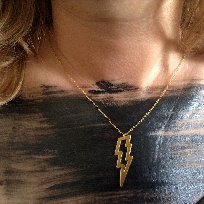 Lightning Bolt Necklace Thunder Strike Necklace Sterling Gold Silver