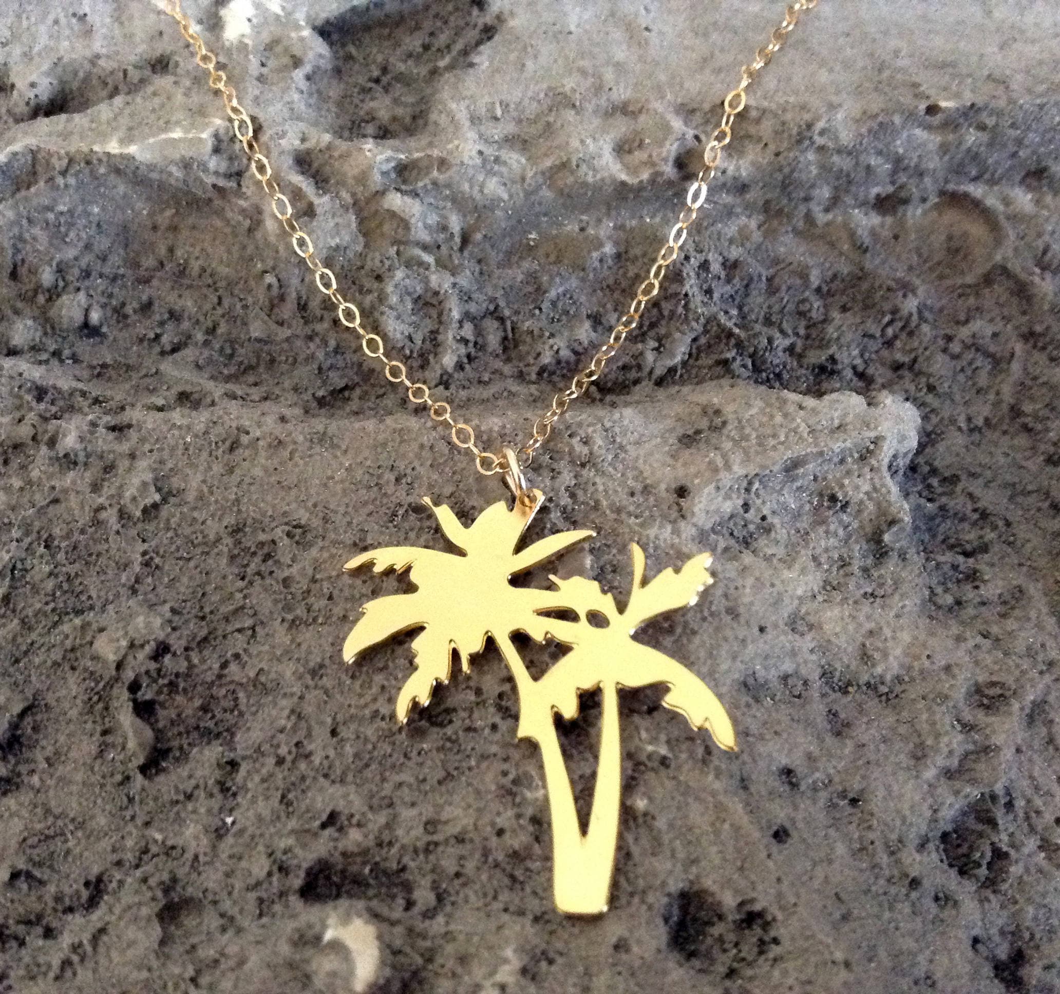 Gold Palm Trees Necklace Palm Tree Sterling Silver Necklace Etsy