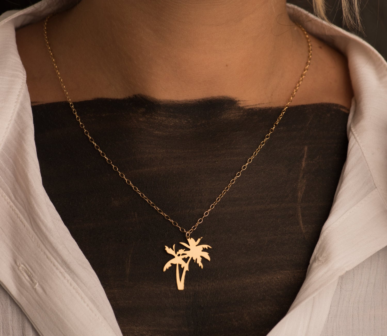 Gold Palm Trees Necklace Palm Tree Sterling Silver Necklace Etsy