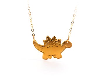 Gold Filled Dinosaurier Halskette: Minimalistischer Icon Schmuck