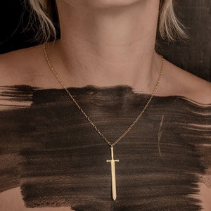 Gold Sword Pendant Necklace: Minimalist Viking Jewelry