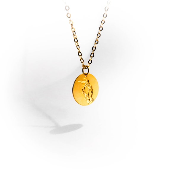 Gold Bird Coin Shape Circle Necklace Gold Filled Jewelry Design