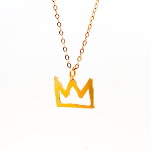 Winzige Gold Krone Gold gefüllt und Silber Halskette König Krone Anhänger Skizze Mode Design Kunst Schmuck König Basquiat Prinz stilvolle minimalistisch