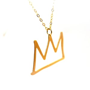 Basquiat Crown Necklace, Gold or Silver Three Point Crown Charm, Graffiti Art Jewelry, Dainty King Queen Gift for Her