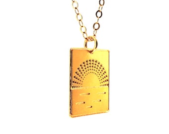 Sonnenuntergang Heilige Geometrie Gold Bar Halskette: Minimalist Schmuck