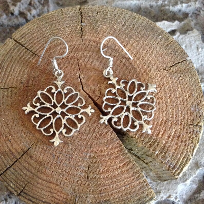 Flower Mandala Earrings Sacred Geometry Gold Silver Big Minimalist Pendant Jewelry Design Logo Abstract Style Flower Of Life Dangle Drop