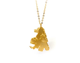 Goldene Tuschemalerei-Halskette: Moderne Kunst Anhänger, Gold Fill