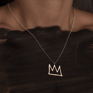 Silber Krone Gold filled und Silber Halskette König Krone Anhänger Skizze Mode Design Kunst Schmuck König Basquiat Geschenk für Sie Stil Minimal