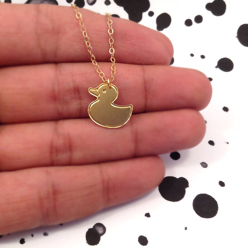 Toy Duck Necklace Gold Filled Necklace Yellow Duck Icon Etsy