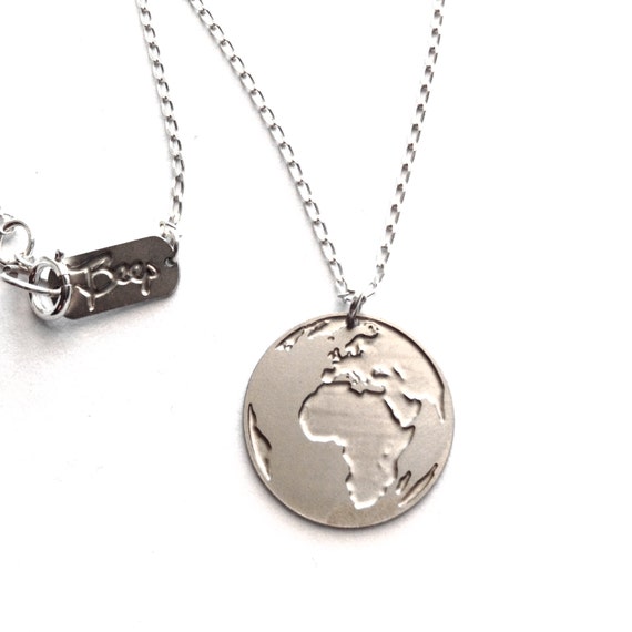 Silver Earth Necklace Globe Icon Jewelry Design Planet Art Logo