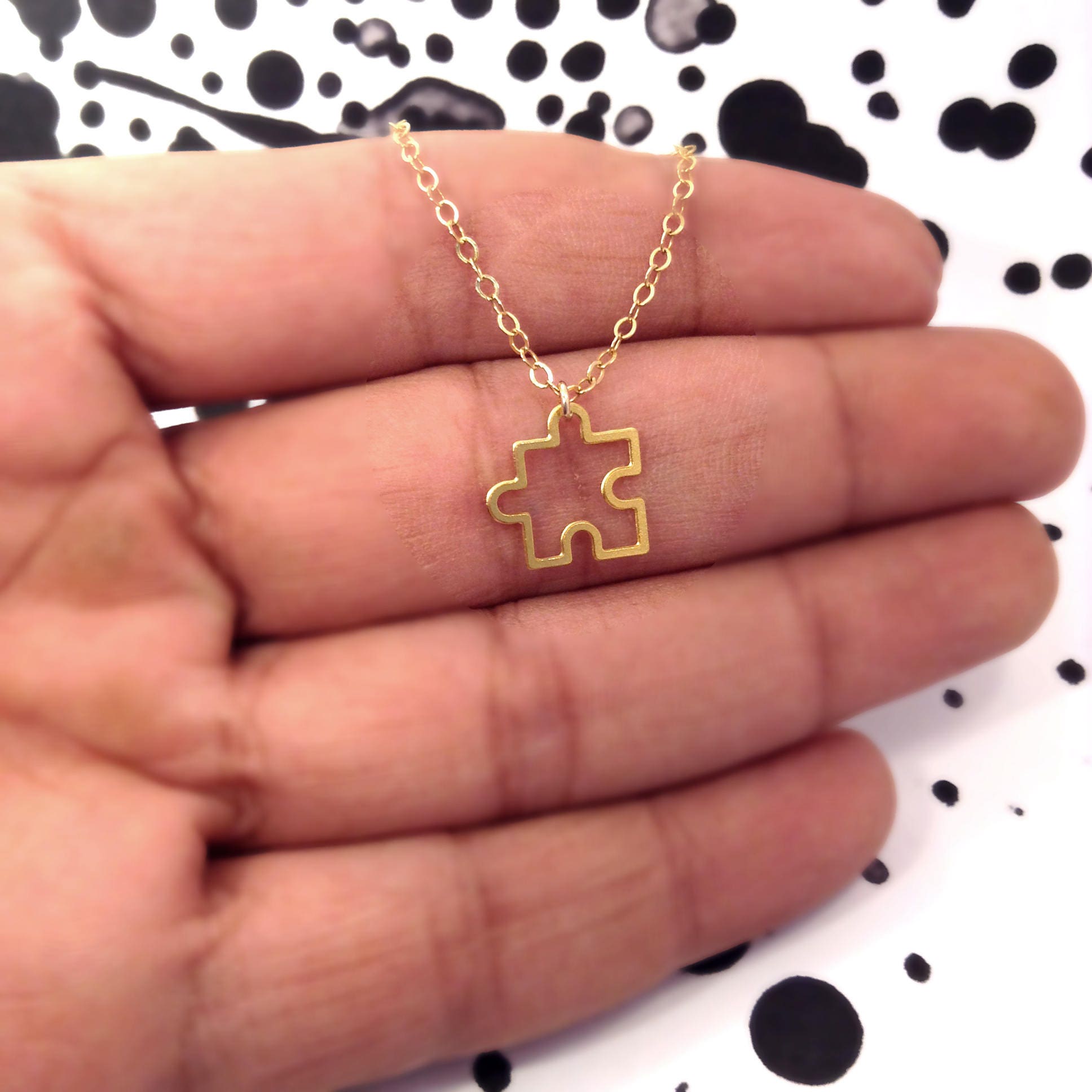 Puzzle Piece Necklace Gold Puzzle Necklace Dainty Charm Etsy Israel