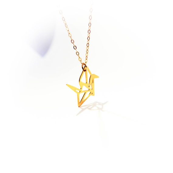Origami Crane Necklace, Gold or Silver Paper Crane Pendant, Japanese Good Luck Charm, Dainty Bird Jewelry, Peace Gift for Her