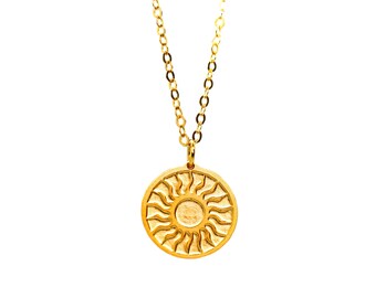 Goldene Sonnen Halskette: Heilige Geometrie Anhänger, 14k Gold Filled
