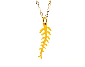 Goldfischgräten-Halskette: Sterlingsilber-Anhänger, Minimalist-Anhänger