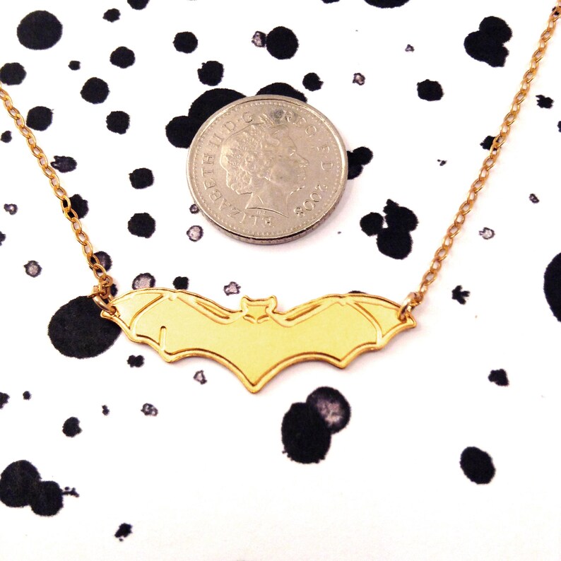 Gold Bat Necklace Gold Necklace Bat Icon Jewelry Design Logo Necklace Beep Jewelry Silver Plated Small Pendant Miniature Superhero Animal