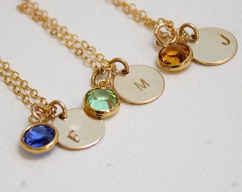 Set of 5, Bridesmaids Necklace,Bridesmaid Coin Necklace,Bridal Party Jewerly,Wedding Jewelry,Disc Charm Necklace,Swarovski Crystal Charm