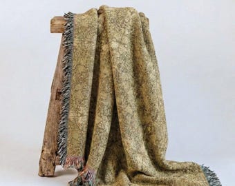 Woven Tapestry Blanket Neutral Sand Khaki Olive Old World Cotton Throw Sofa Couch Guest Room Decor Primary Suite Housewarming Gift