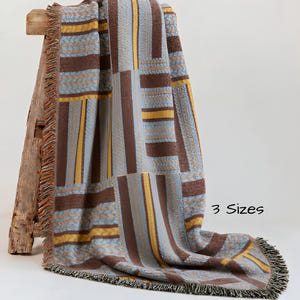 Woven Cotton Throw Blanket Couch Accent Sofa Gift Housewarming Present Living Room Textured Geometric Pattern Southwestern Home Farmhouse