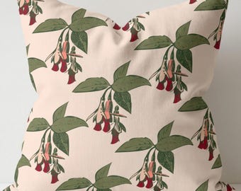Blush Floral Pillow Botanical Throw Cushion Couch Accent Bedroom Sitting Room Spring Garden Nature Theme Pink Bellflower Pattern Feminine