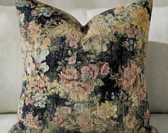 Woven Tapestry Floral Throw Pillow Vintage Grandmillennial Heirloom Home Decor Antique Blush Moss Gold Old World Botanical Cushion Cover
