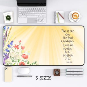 Floral Desk Mat Religious Home Decor Christian Merch Bible Verse Mouse Pad Coworker Gift Desk Accessory Church Office Computer Pad Religious