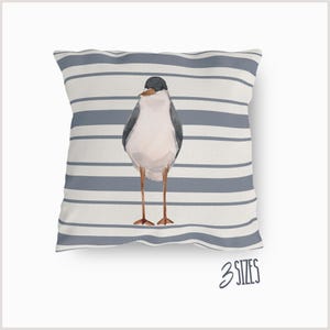 Seagull Decor Outdoor Pillow Beach House Seaside Fisherman Aesthetic Whimsical Coastal Preppy Blue Nautical Housewarming Gift Patio Porch