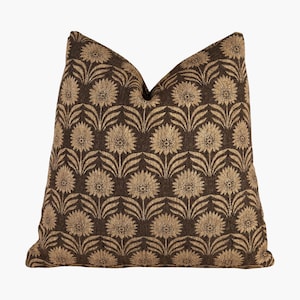 Woven Throw Pillow Espresso Brown Floral Cushion Cover Couch Accent Piece Living Room Sofa Chair Moody Primary Suite Decor Jacquard Textured