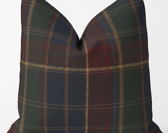 Tartan Plaid Throw Pillow Traditional Living Room Hunter Green Navy Burgundy Check Accent Sofa Cushion Equestrian Style Decor Bedroom Den