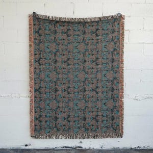 Vintage Floral Tapestry Throw Sage Green Terracotta Blush Woven Cotton Blanket Botanical Medallion Grandmillennial Heirloom Decor image 10