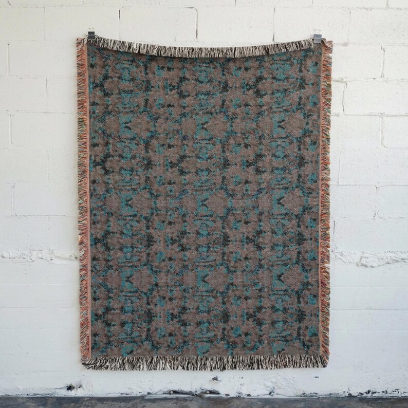 Vintage Floral Tapestry Throw Sage Green Terracotta Blush Woven Cotton Blanket Botanical Medallion Grandmillennial Heirloom Decor image 10