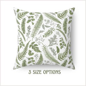 Botanical Pillows Green Floral Decor Boho Leaves Cottagecore Fern Garden Print Sage Olive Cushion Cover Spring  Indoor Throw Pillow Square