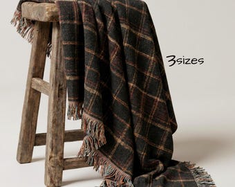 Plaid Woven Cotton Fringed Throw Blanket Farmhouse Cabin Lodge Cozy Living Room Sofa Chair Accent Bedroom Equestrian Decor Housewarming Gift