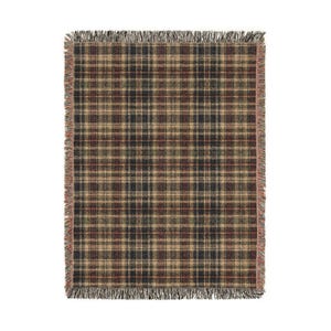 Puede incluir: Una manta tejida rectangular con un patr&oacute;n de cuadros oscuros en tonos negro, marr&oacute;n, beige y rojo apagado. La manta tiene una apariencia texturizada con l&iacute;neas horizontales y verticales visibles y bordes con flecos deshilachados.