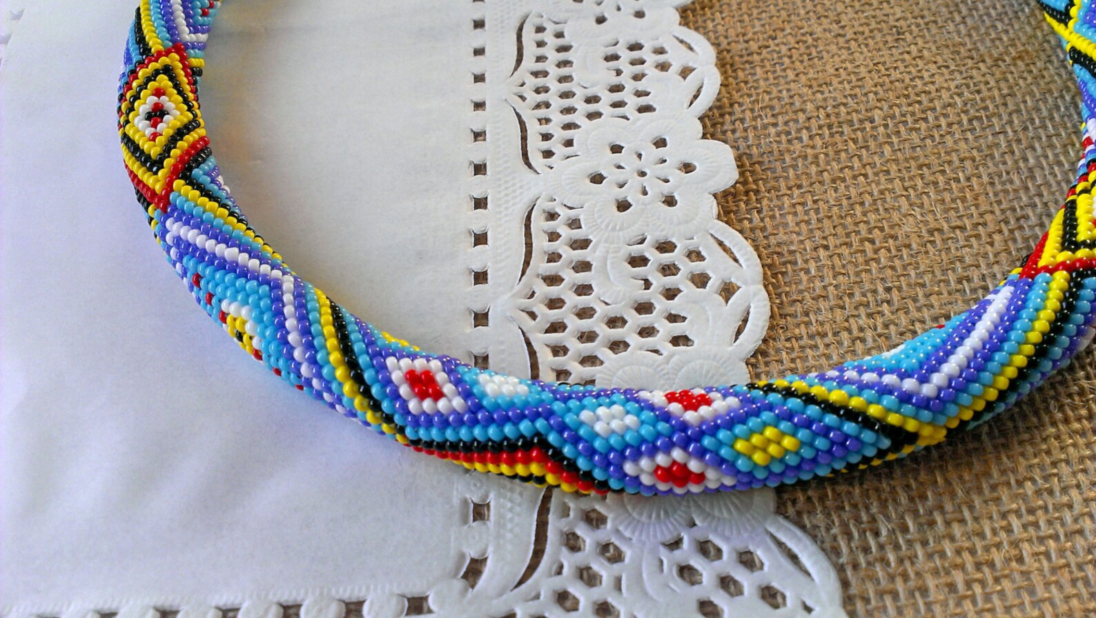 Beaded rope Crochet beaded rope Geometric pattern Colored Etsy