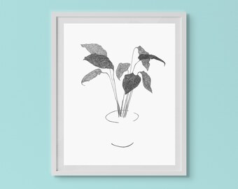 Peace Lilly Fine Art Print • 8x10 or 5x7 black and white art print • Botanical Drawing art print • nature inspired art