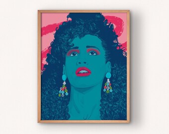 Whitney Houston art print • 8x10 or 5x7 • 90s pop style wall art • whitney houston poster print • archival quality art print