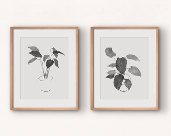 Plants Fine Art Print Set of 2 • 8x10 or 5x7 black and white art prints • Botanical Drawing art print • nature inspired art