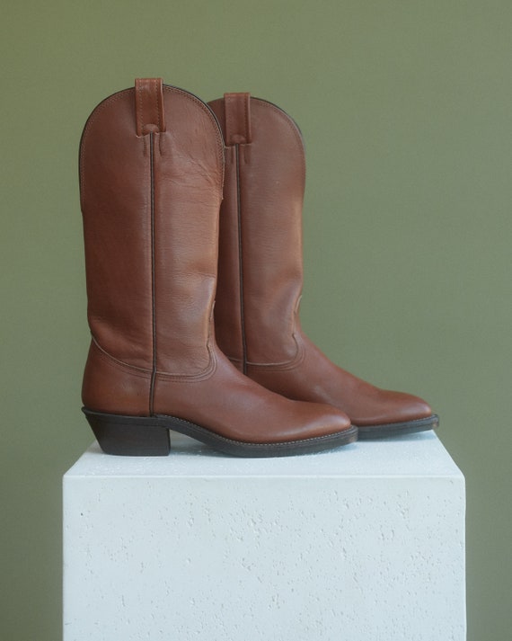 Vintage tan brown knee high cowboy western boots | Si… - Gem