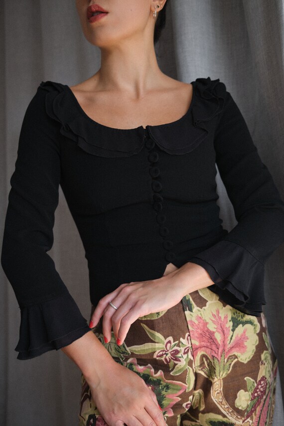 Vintage Moschino ruffle bell sleeve crop blazer bl
