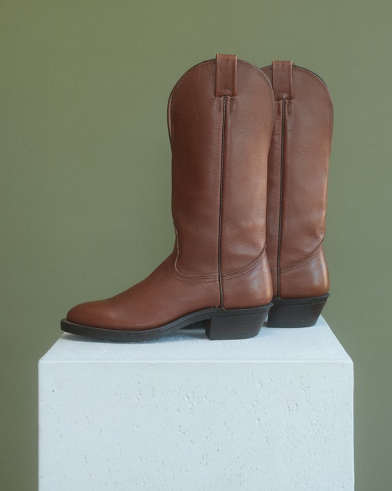 Vintage tan brown knee high cowboy western boots | Si… - Gem