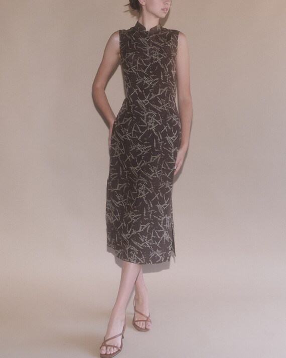 Vintage brown floral pure silk midi slip dress | … - image 6