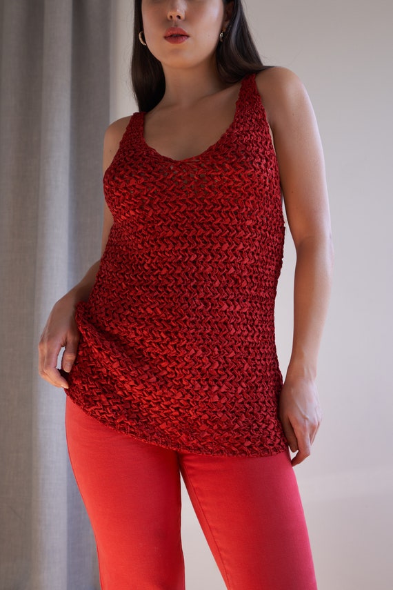 Y2K red open knit woven tank top by Genny | XS-M - image 7