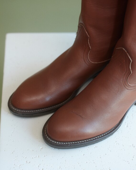 Vintage tan brown knee high cowboy western boots | Si… - Gem
